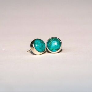 925 Sterling Silver and Navajo Native American Green Turquoise Earrings